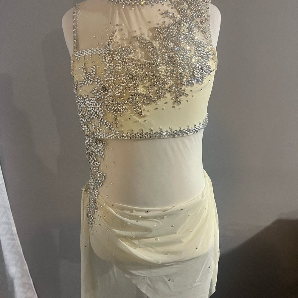 Cream, Silver and Pearl Embellished Contemporary Competition Dance Costume AS - Picture 3 of 7
